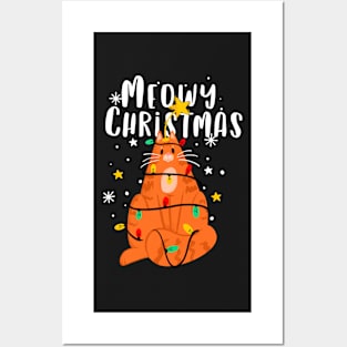 Meowy Christmas Funny Ginger Cat Posters and Art
